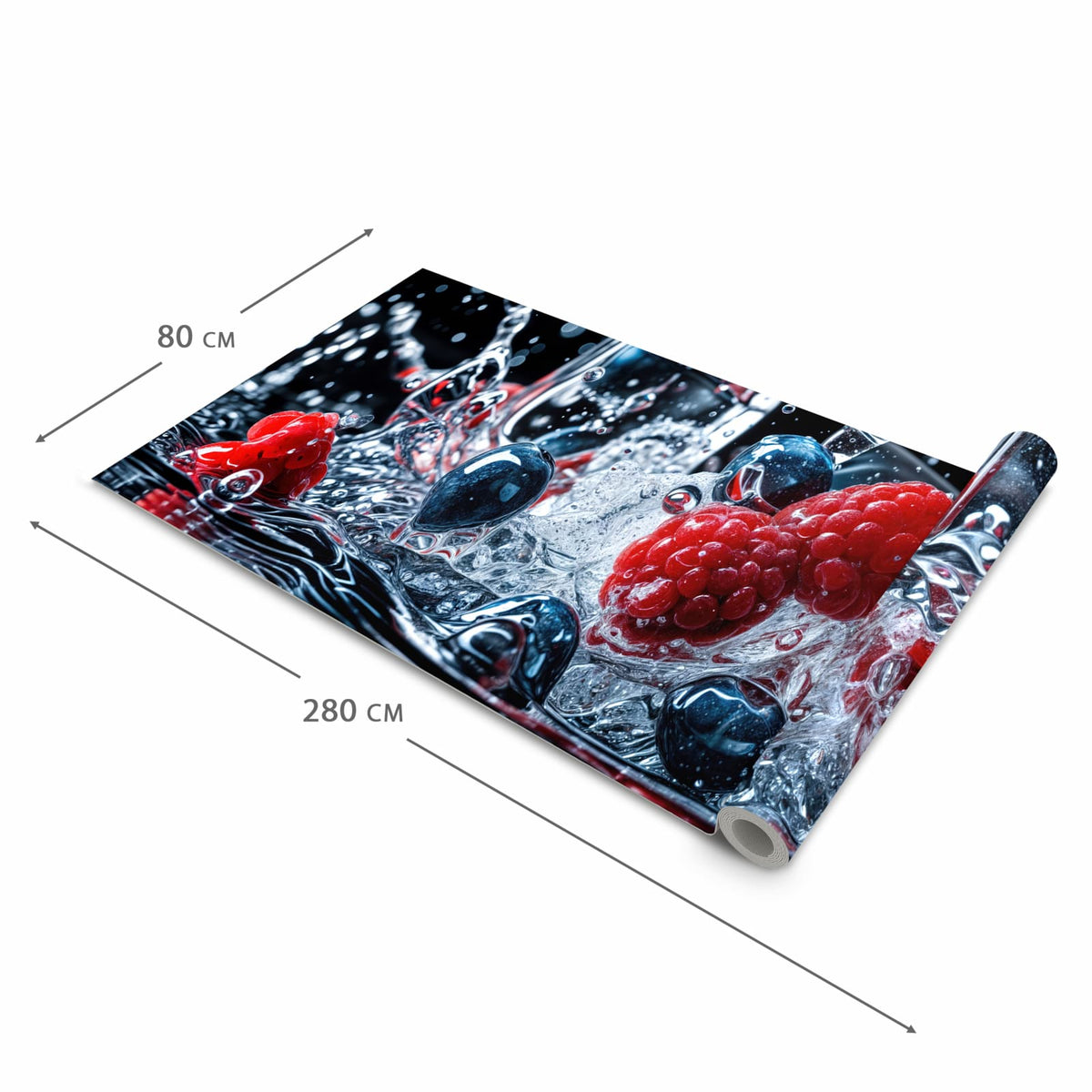 Formstabiler Küchenteppich mit Motiv Beeren Eiswürfel in der Grösse 80x250 cm