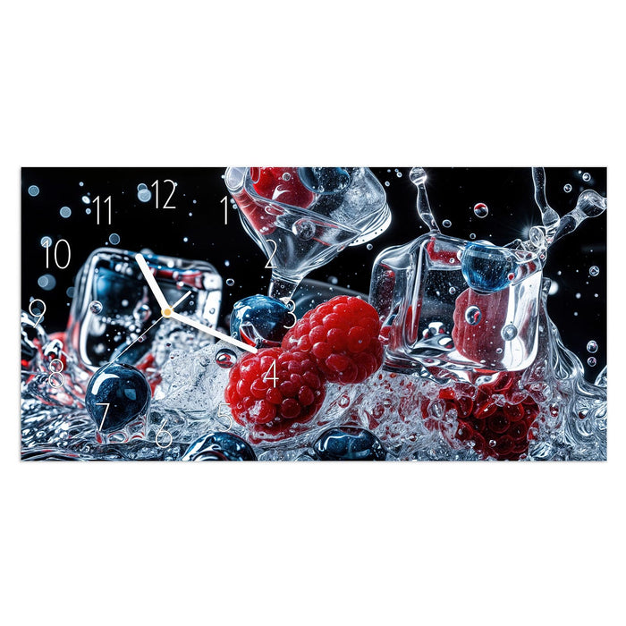 Wanduhr Beeren Eiswürfel aus Glas – Querformat 60 × 30 cm mit Ziffernblatt Elegant