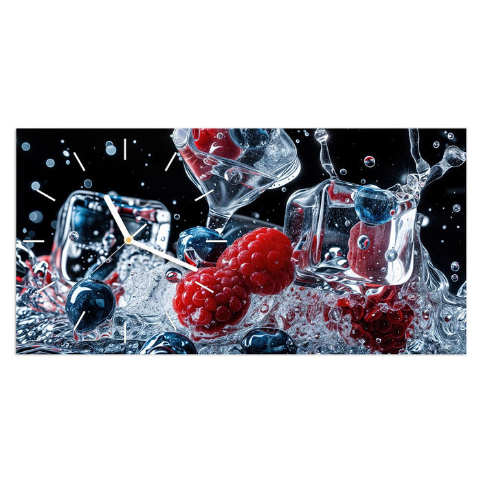 Wanduhr Beeren Eiswürfel aus Glas – Querformat 60 × 30 cm mit Ziffernblatt Linie