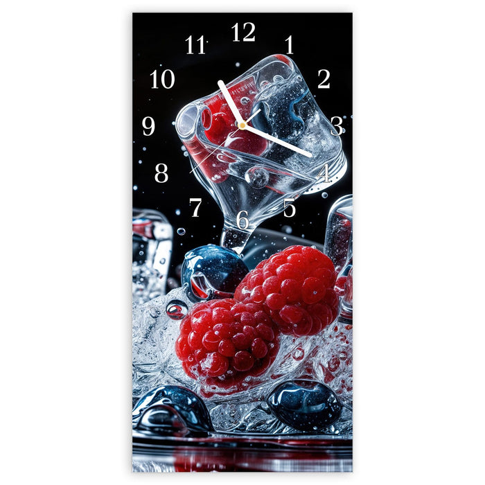 Wanduhr Beeren Eiswürfel aus Glas – Hochformat 30 × 60 cm mit Ziffernblatt Klassisch