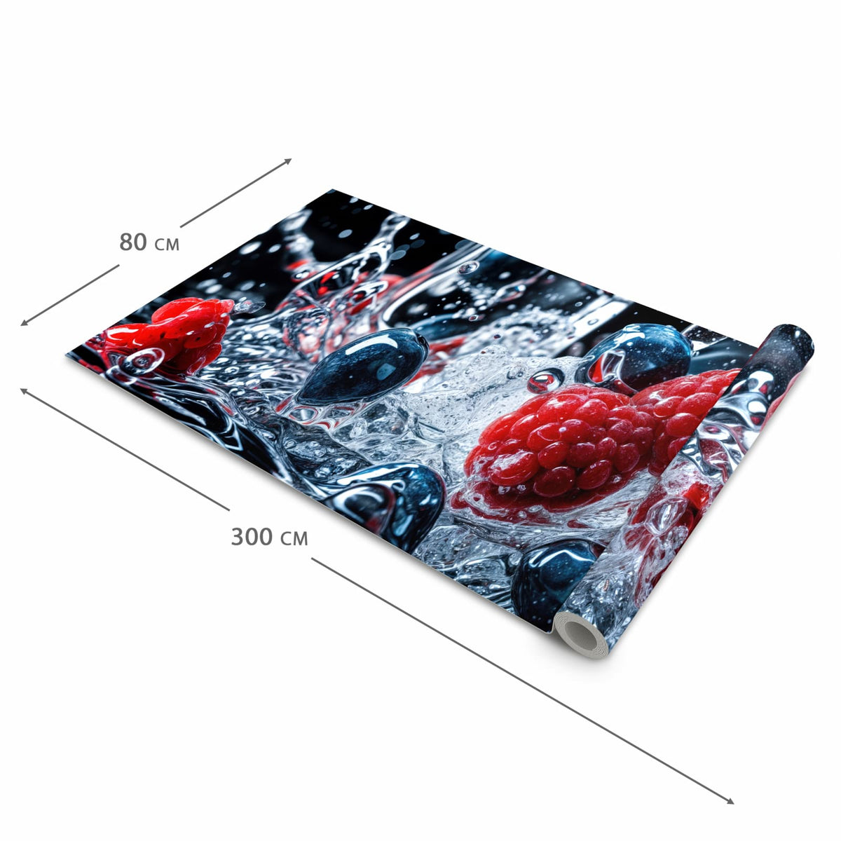 Küchenteppich mit Motiv Beeren Eiswürfel in der Grösse 80x250 cm für sicheres Aufbewahren