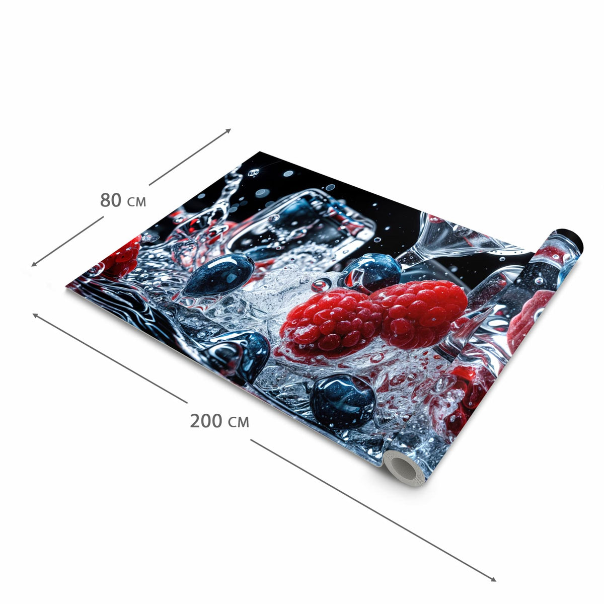 Bodenschonender Küchenteppich mit Motiv Beeren Eiswürfel in der Grösse 80x250 cm