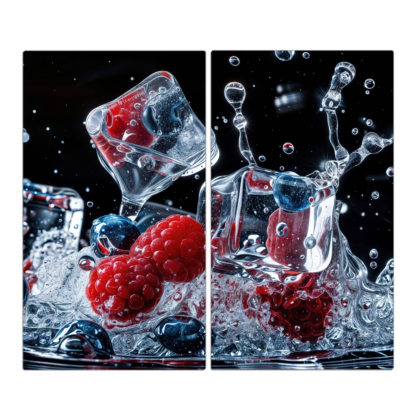2-teilige Abdeckplatte für Induktionsherd mit Beeren Eiswürfel-Motiv in der Frontansicht #grösse_2-Teilig (60x52cm)