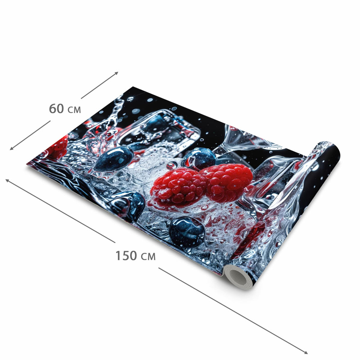 Waschbarer Küchenteppich mit Motiv Beeren Eiswürfel in der Größe 80x200 cm