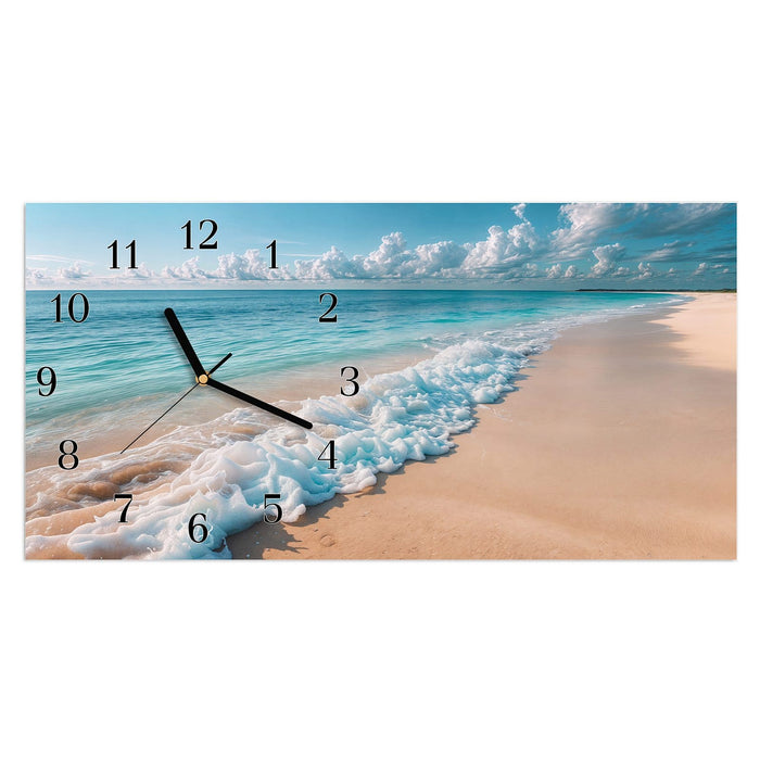 Wanduhr Strand Surf Wellen aus Glas – Querformat 60 × 30 cm mit Ziffernblatt Klassisch