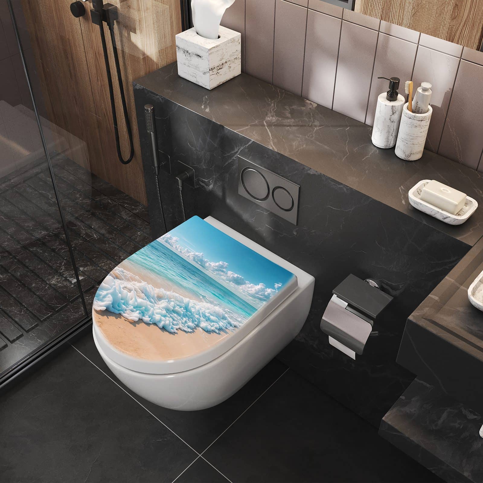 WC-Sitz mit Absenkautomatik Strand Surf Wellen