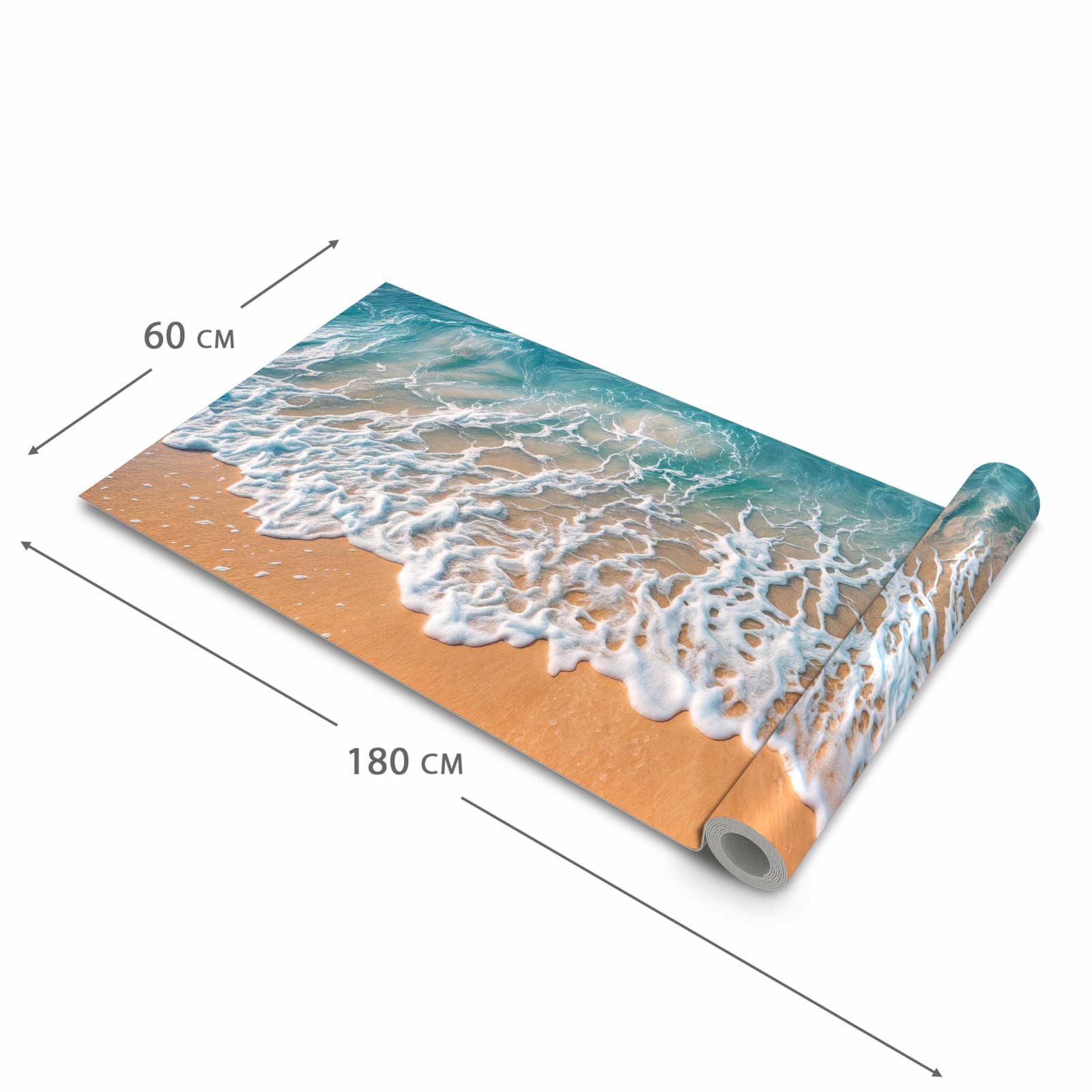 Feuchtigkeitsresistenter Bodenläufer mit Motiv Strand und Wellen in der Grösse 80x200 cm