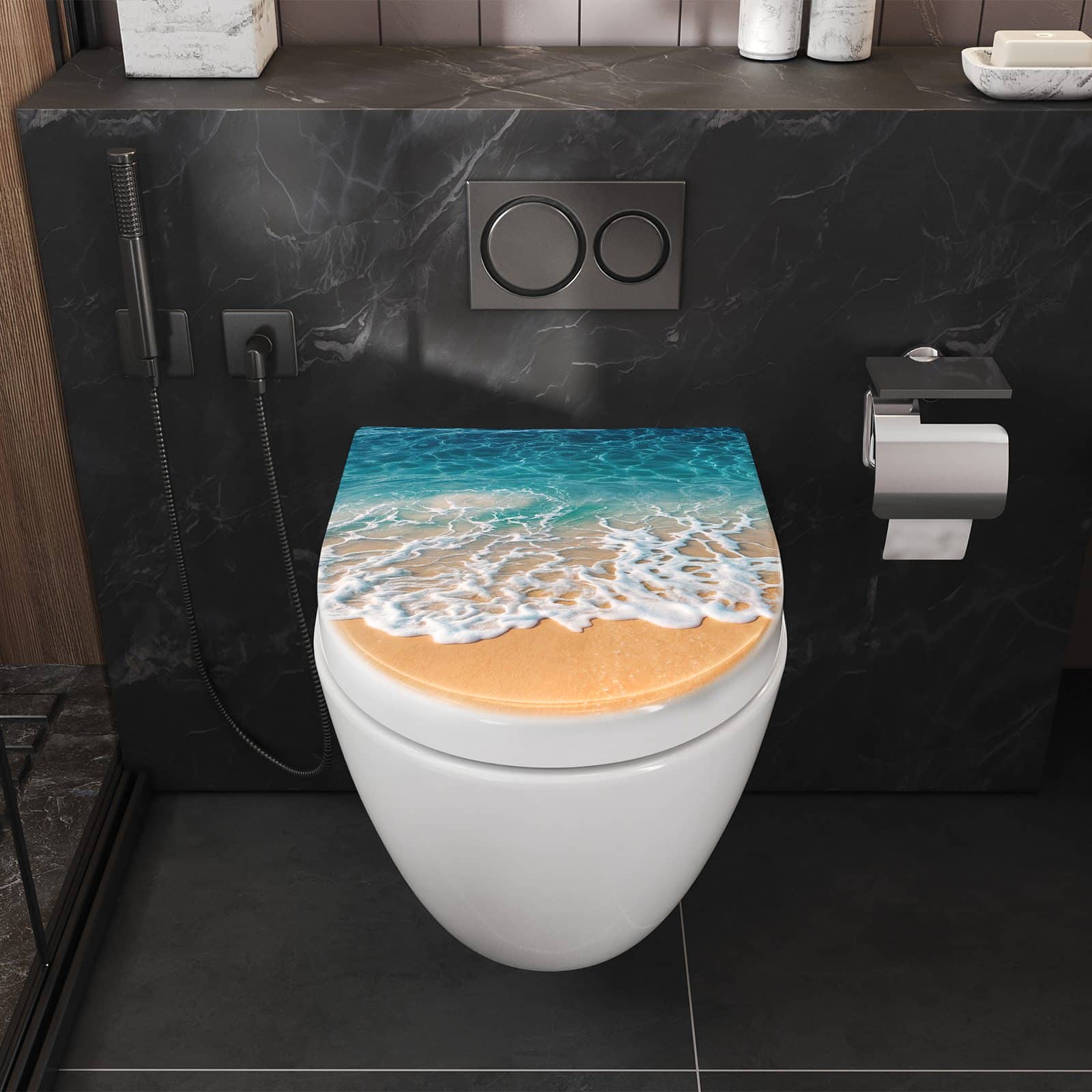 WC-Sitz mit Absenkautomatik Strand und Wellen