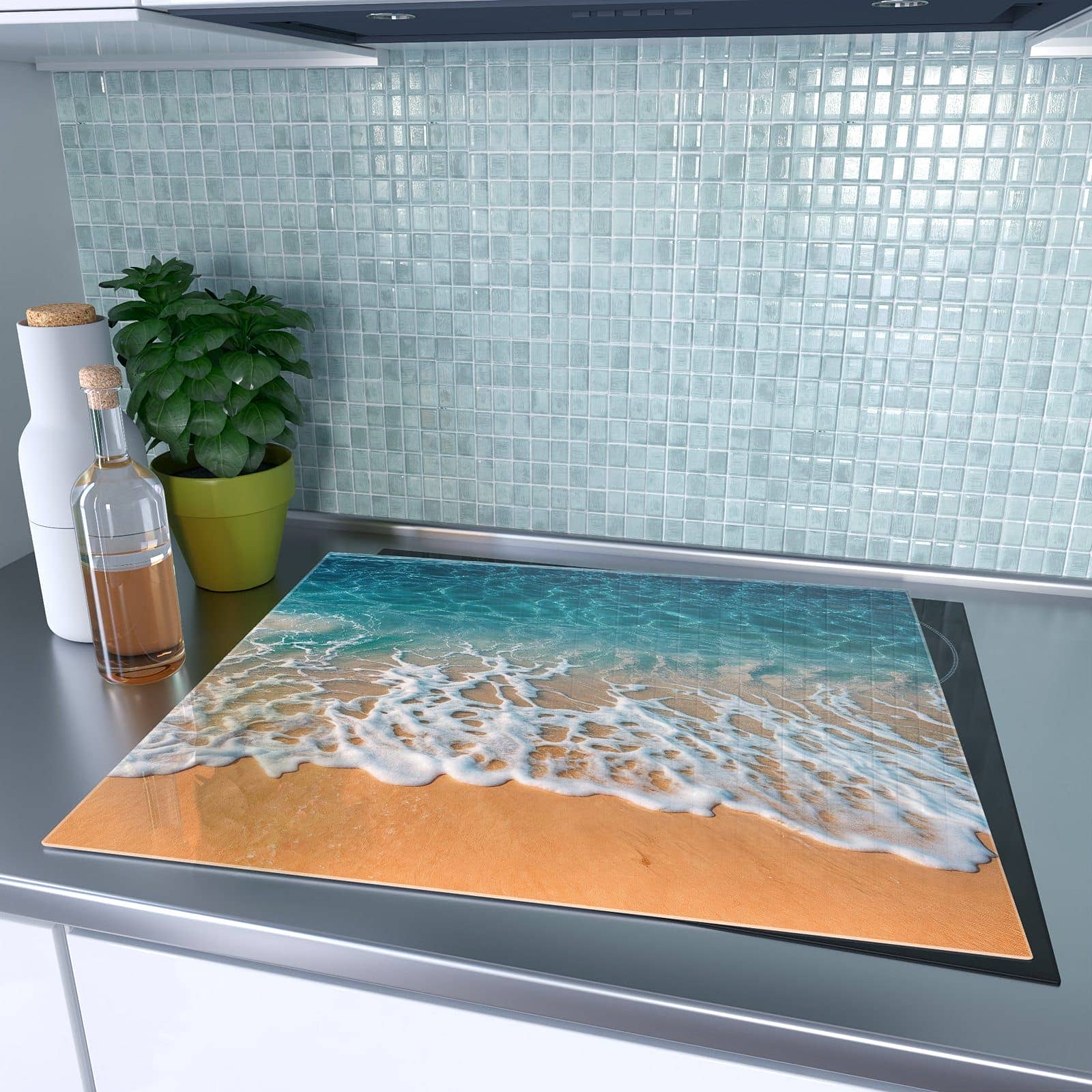 1-teilige Herdabdeckplatten für Ceranfeld mit Strand und Wellen-Motiv auf dem Ceranfeld