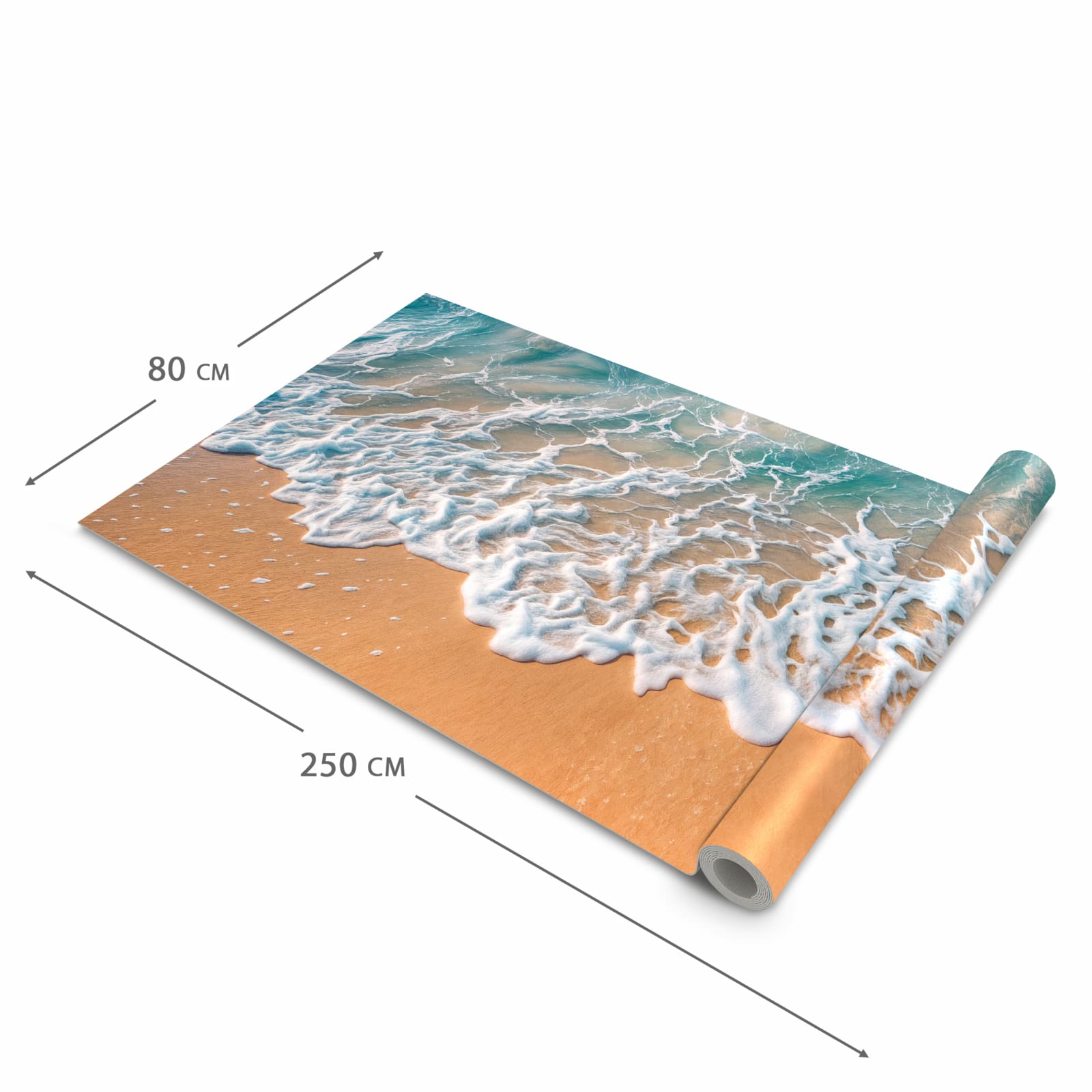 Küchenteppich mit Motiv Strand und Wellen in der Grösse 80x200 cm zum sicheren Aufbewahren