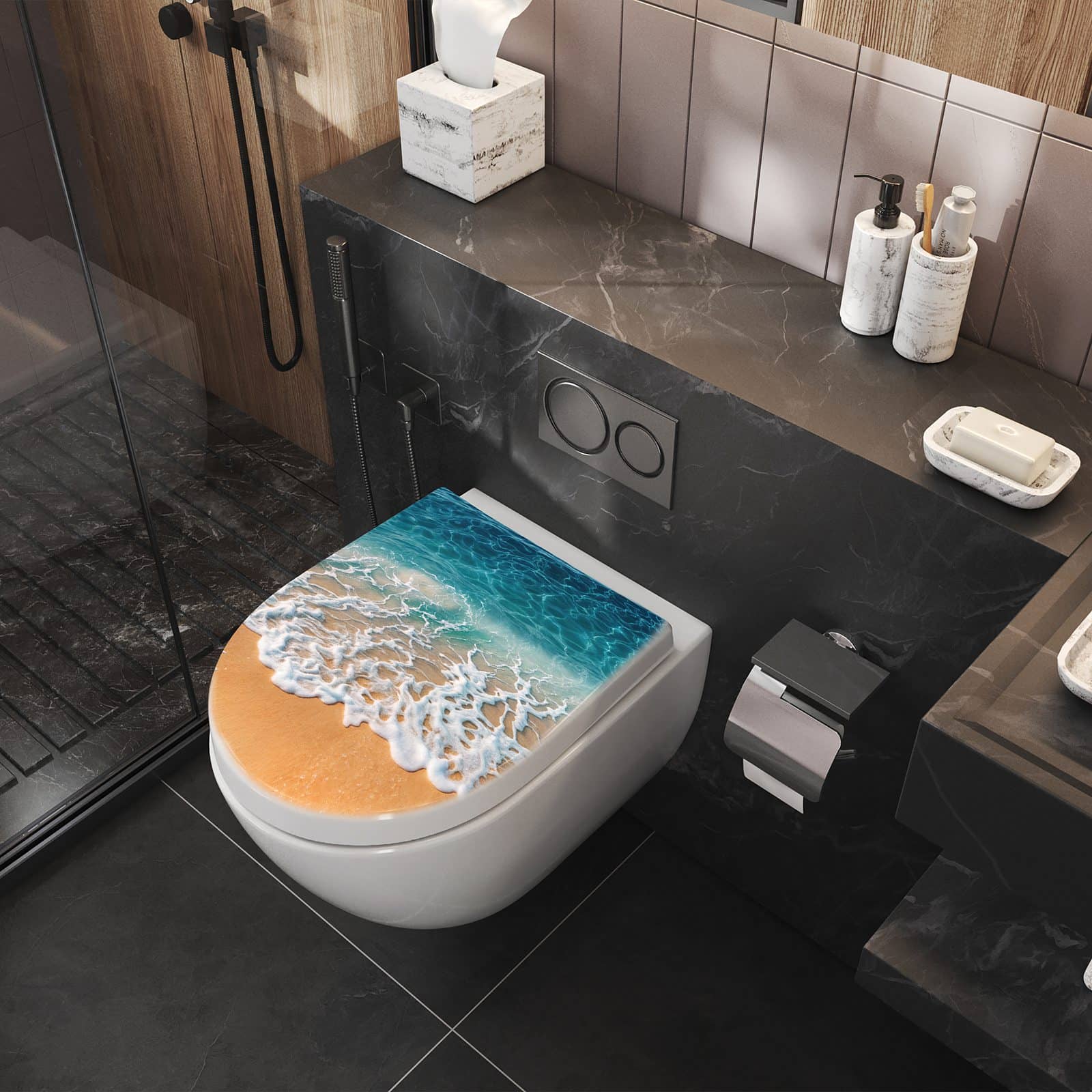 WC-Sitz mit Absenkautomatik Strand und Wellen