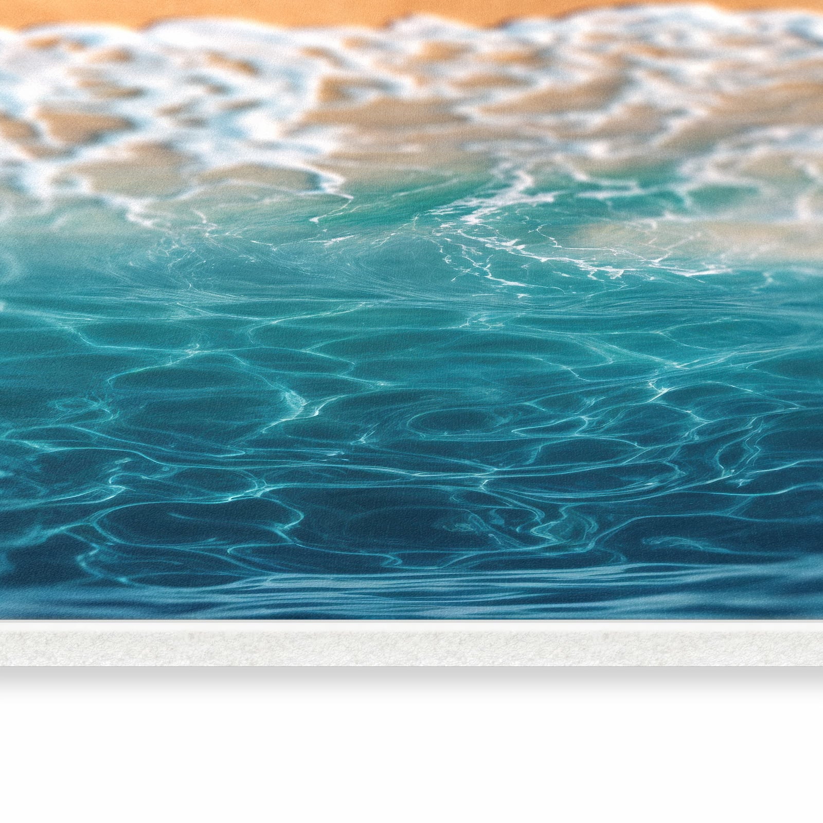 Pflegeleichter Küchenläufer mit Motiv Strand und Wellen in seitlicher Ansicht