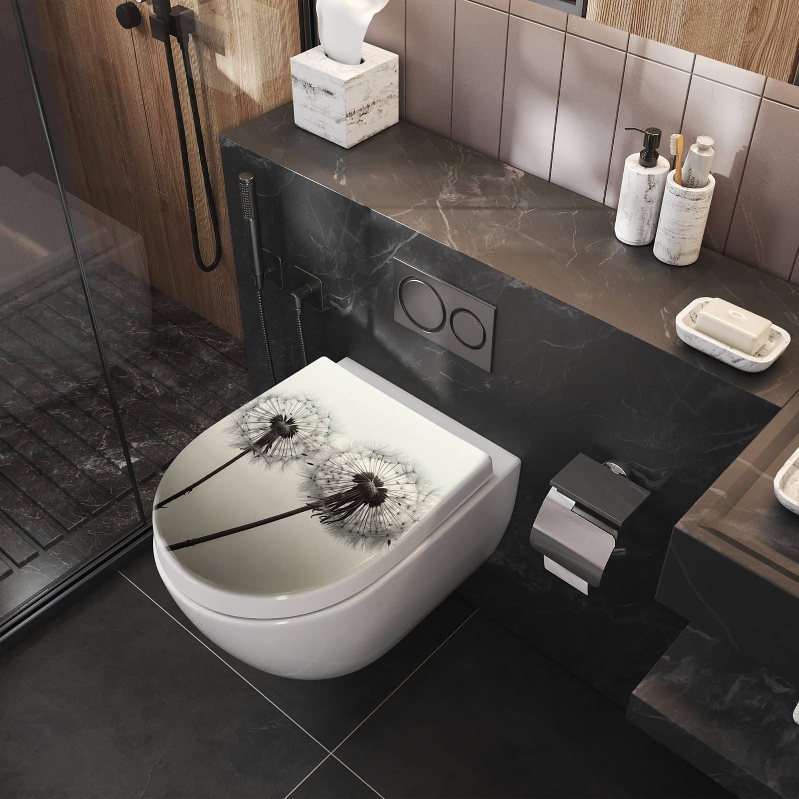 WC-Sitz mit Absenkautomatik Pusteblume Schwarz