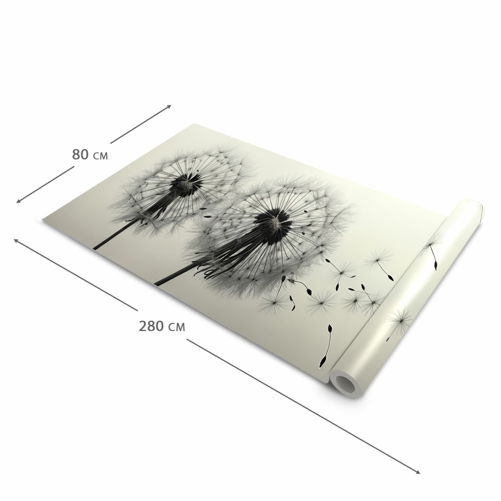 Dünner Küchenteppich mit Motiv Pusteblume Schwarz in der Grösse 60x90 cm - angenehme Haptik