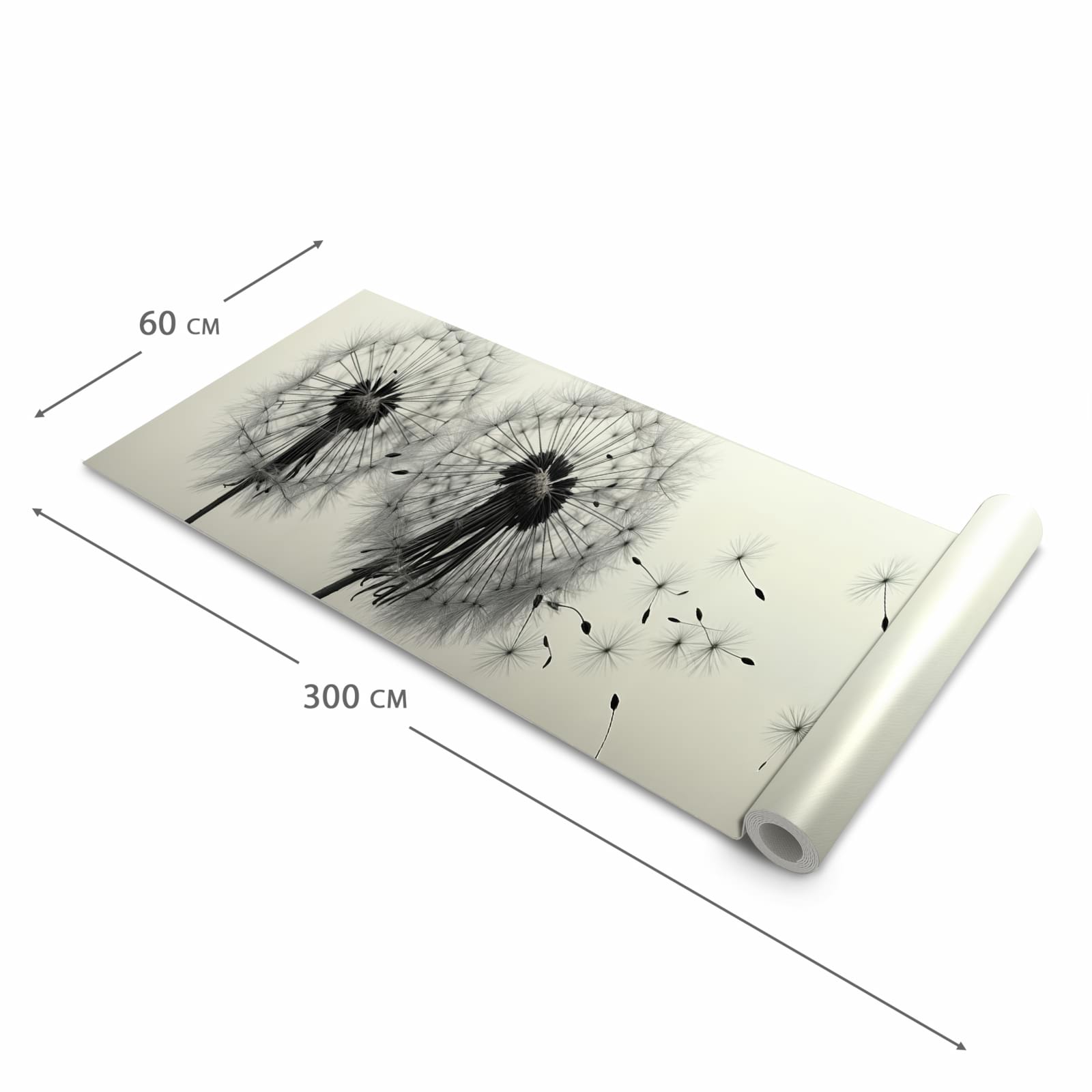 Pflegeleichter waschbarer Küchenläufer mit Motiv Pusteblume Schwarz in der Größe 60x90 cm