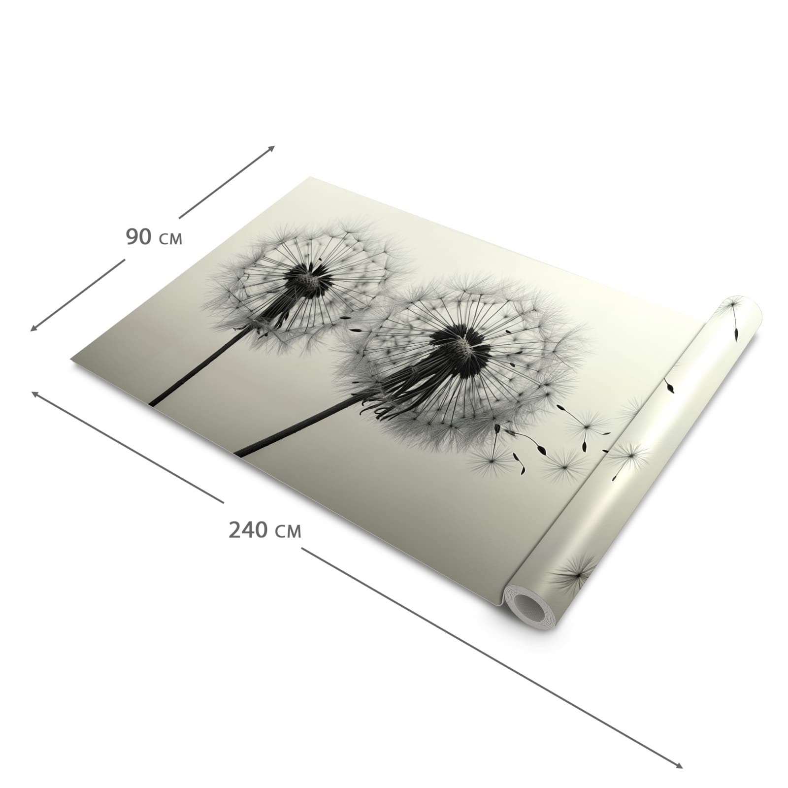 Waschbarer Teppich fürs Esszimmer mit Motiv Pusteblume Schwarz in der Größe 60x90 cm