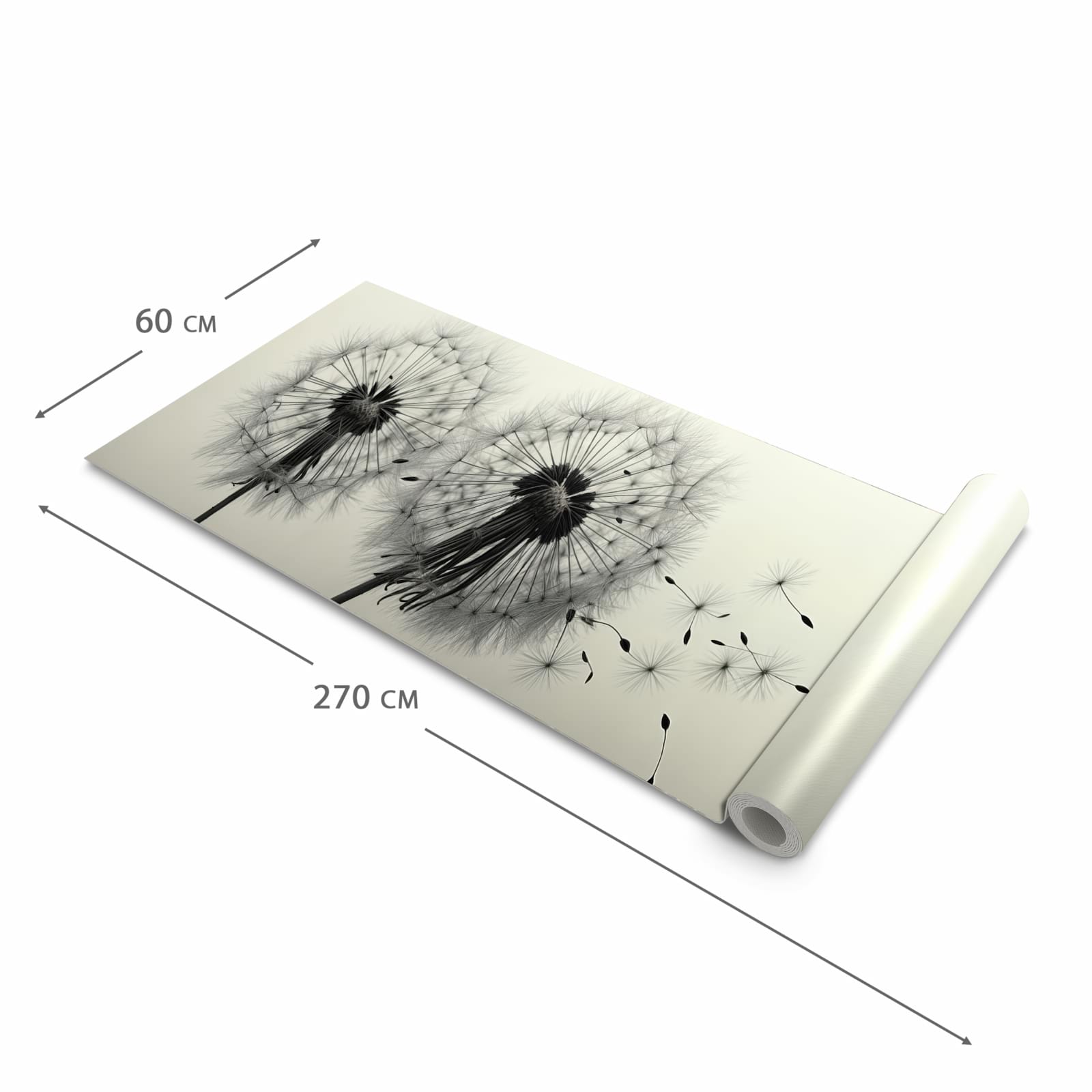 Flacher waschbarer Läufer Küche mit Motiv Pusteblume Schwarz in der Größe 60x90 cm