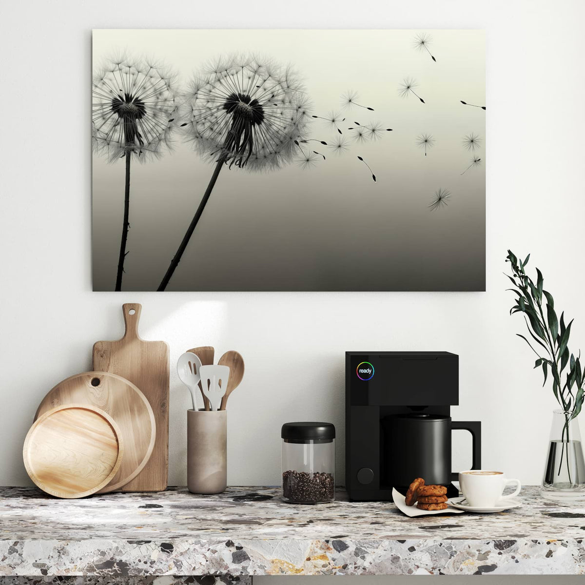Metall Magnettafel - Pusteblume in Sepia – Zwei Pusteblumen im Gegenlicht