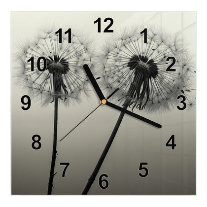 Wanduhr Quadratisch mit dem Motiv Pusteblume in Sepia