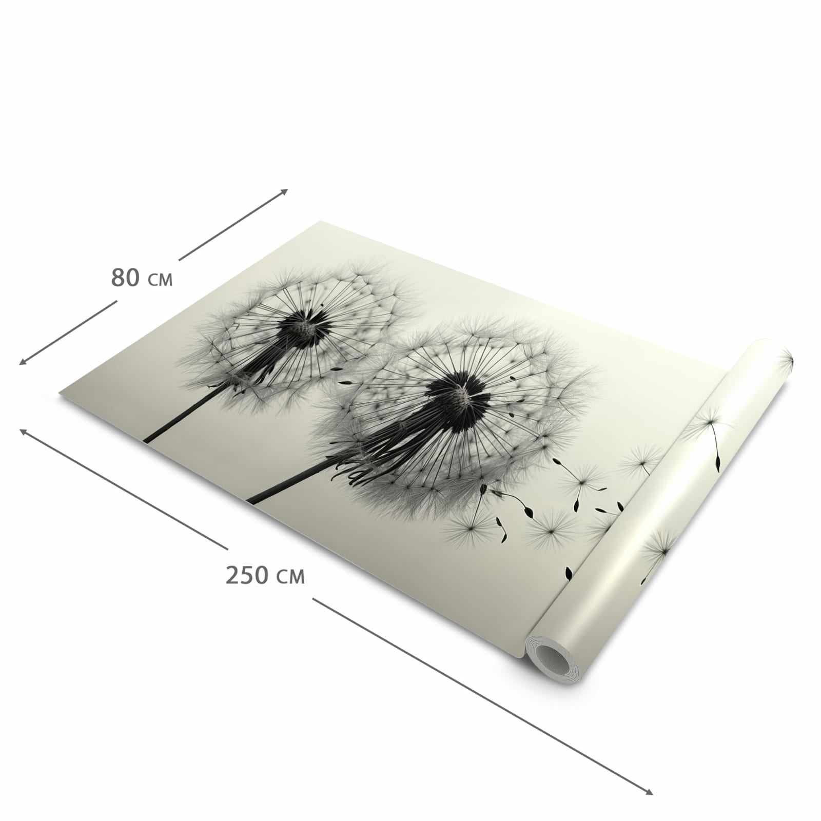 Pflegeleichter rutschfester Läufer mit Motiv Pusteblume Schwarz in der Grösse 60x90 cm