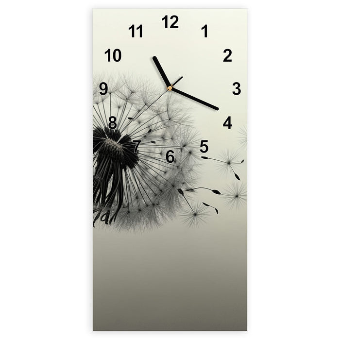 Wanduhr Pusteblume Schwarz aus Glas – Hochformat 30 × 60 cm mit Ziffernblatt Modern