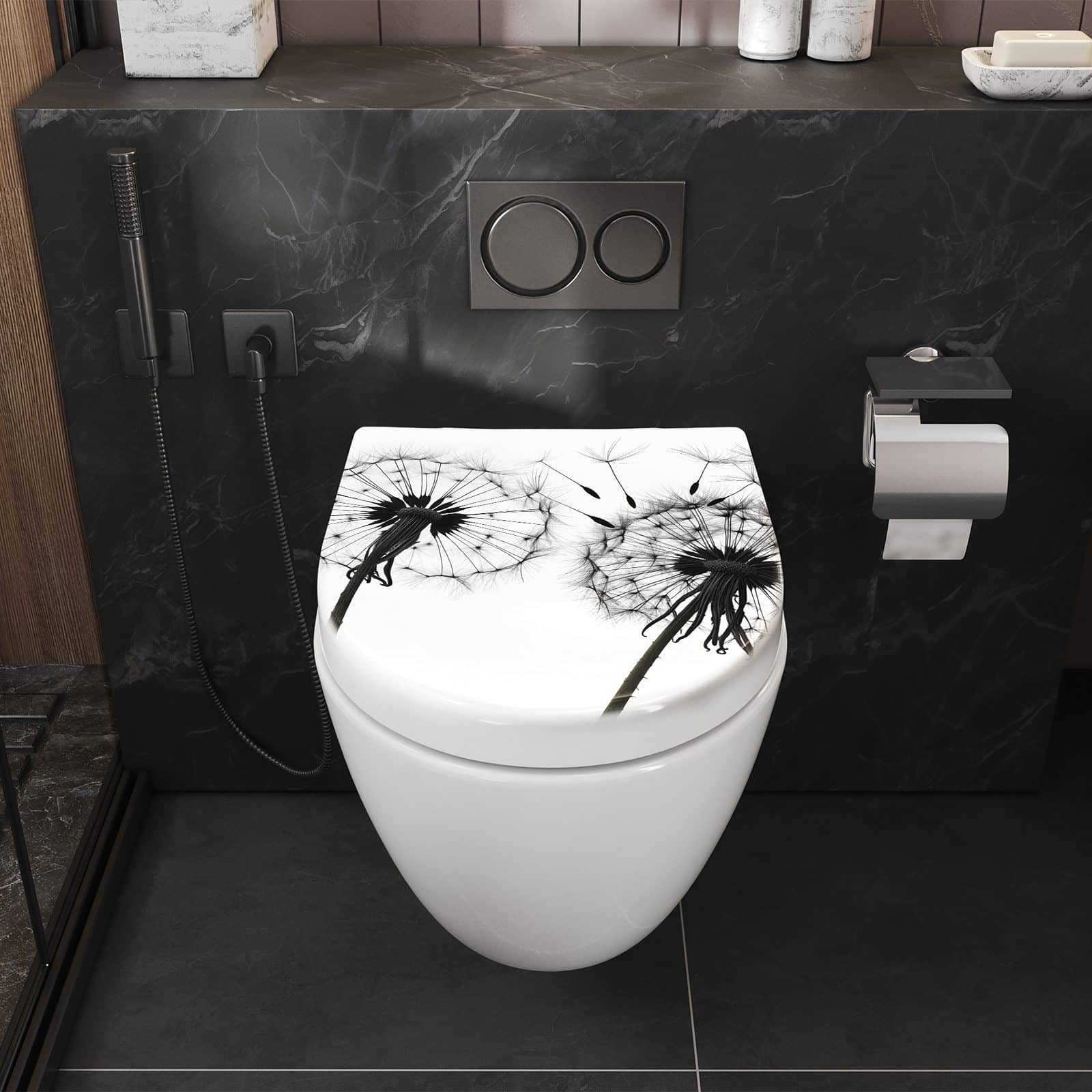 WC-Sitz mit Absenkautomatik Pusteblumen