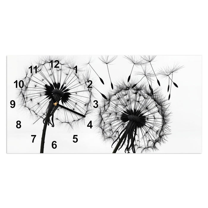 Wanduhr Pusteblumen aus Glas – Querformat 60 × 30 cm mit Ziffernblatt Modern
