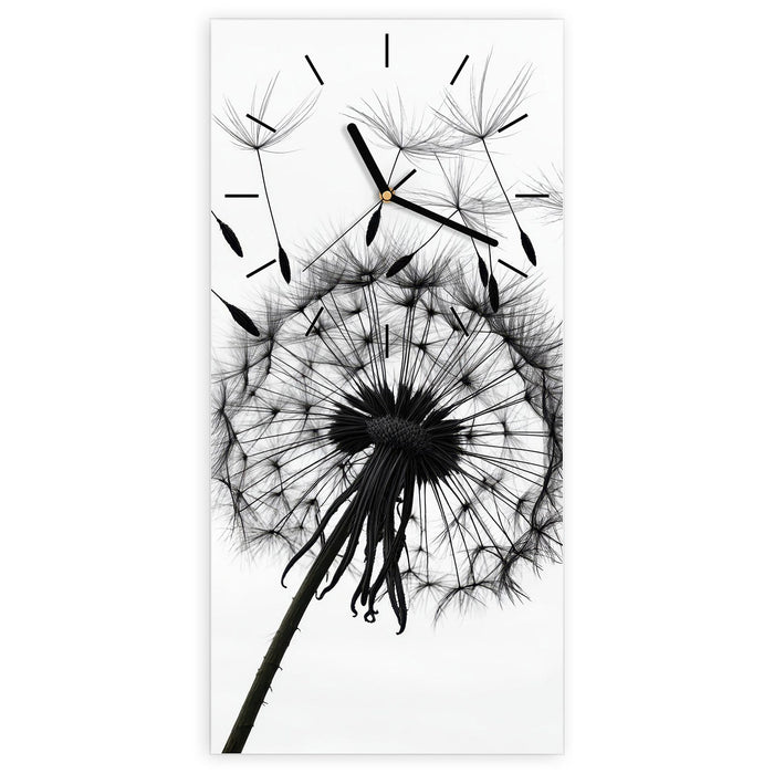 Wanduhr Pusteblumen aus Glas – Hochformat 30 × 60 cm mit Ziffernblatt Linie