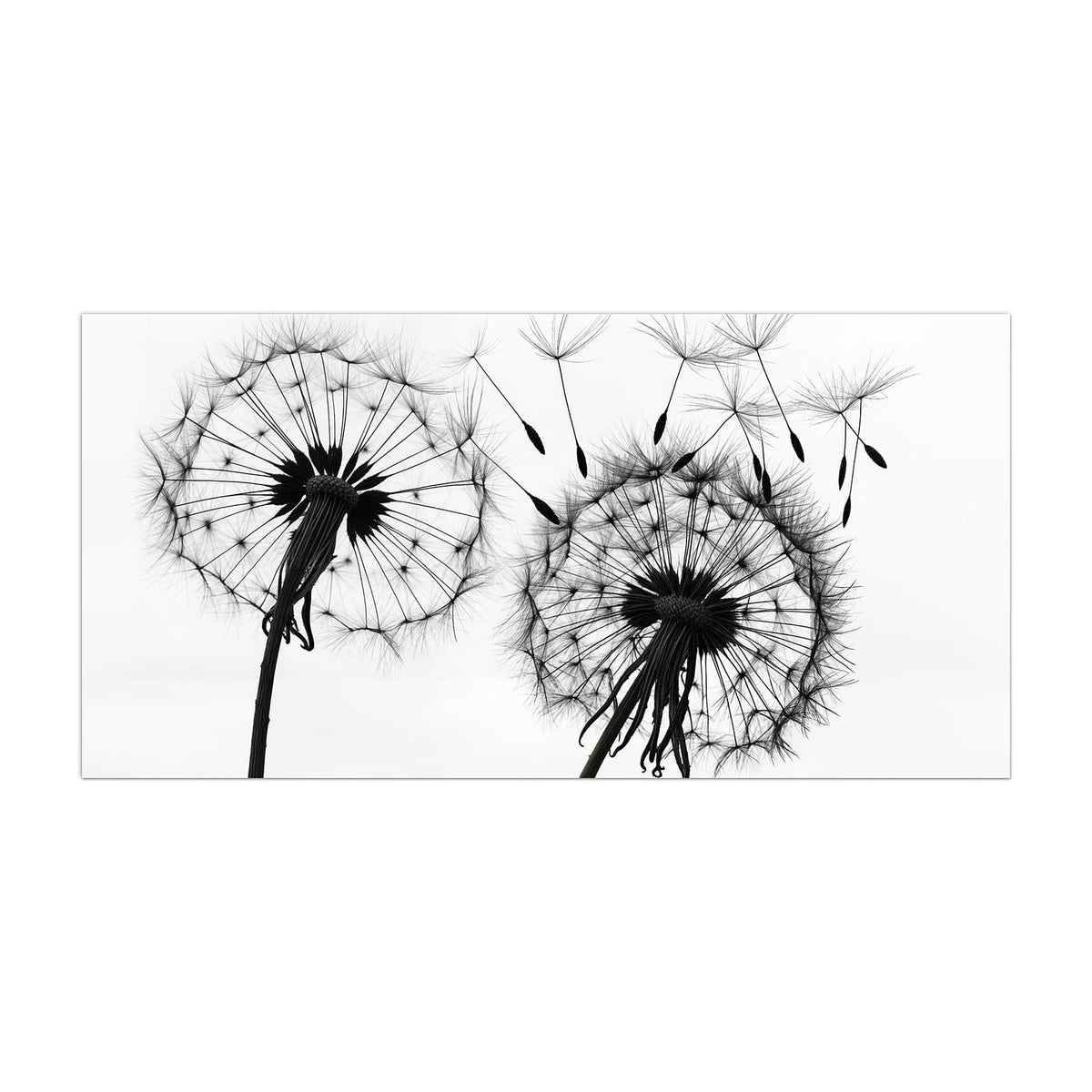 Küchenrückwand aus Glas Pusteblumen in Grau im Hochformat, Motiv bildfüllend von vorn
