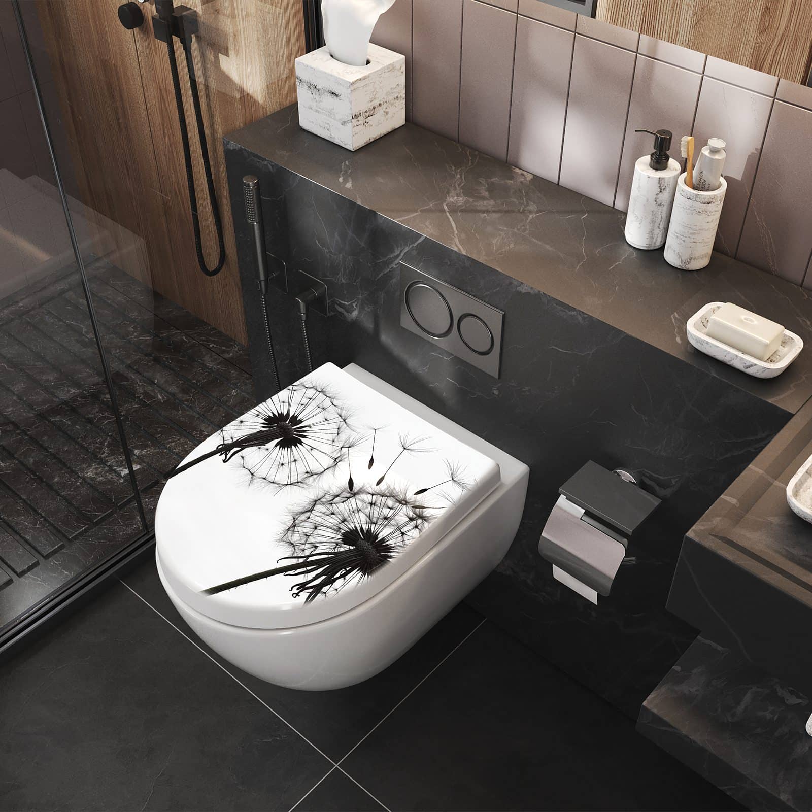 WC-Sitz mit Absenkautomatik Pusteblumen