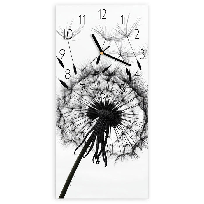 Wanduhr Pusteblumen aus Glas – Hochformat 30 × 60 cm mit Ziffernblatt Elegant