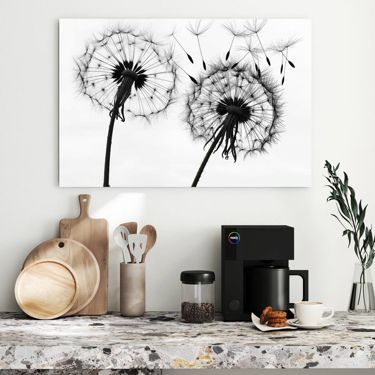 Metall Magnettafel - Pusteblumen in Grau – Zwei Pusteblumen in Schwarz-Weiß