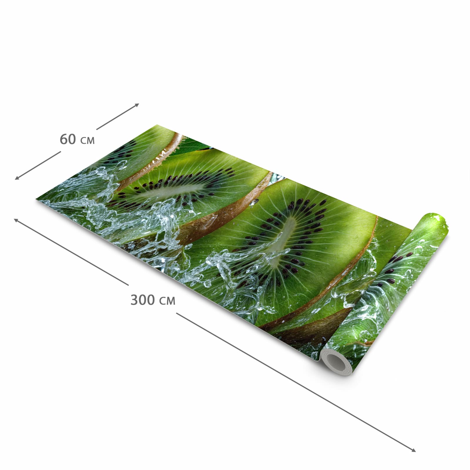 Rutschfester waschbarer Küchenläufer mit Motiv Kiwi und Wasser in der Größe 60x300 cm