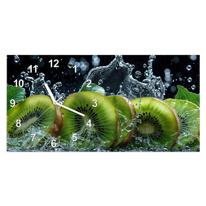 Wanduhr Kiwi und Wasser aus Glas – Querformat 60 × 30 cm mit Ziffernblatt Modern