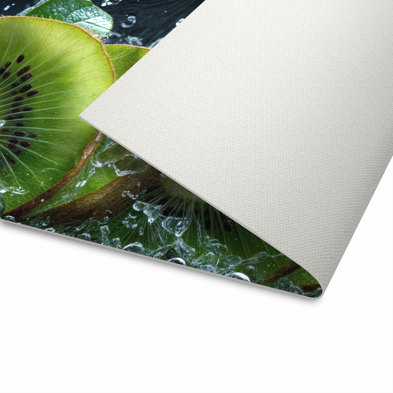 Waschbarer Küchenteppich mit Motiv Kiwi und Wasser in der Unterseite