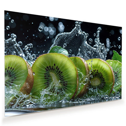 Wandbild mit dem Motiv Kiwischeiben im Spritzer