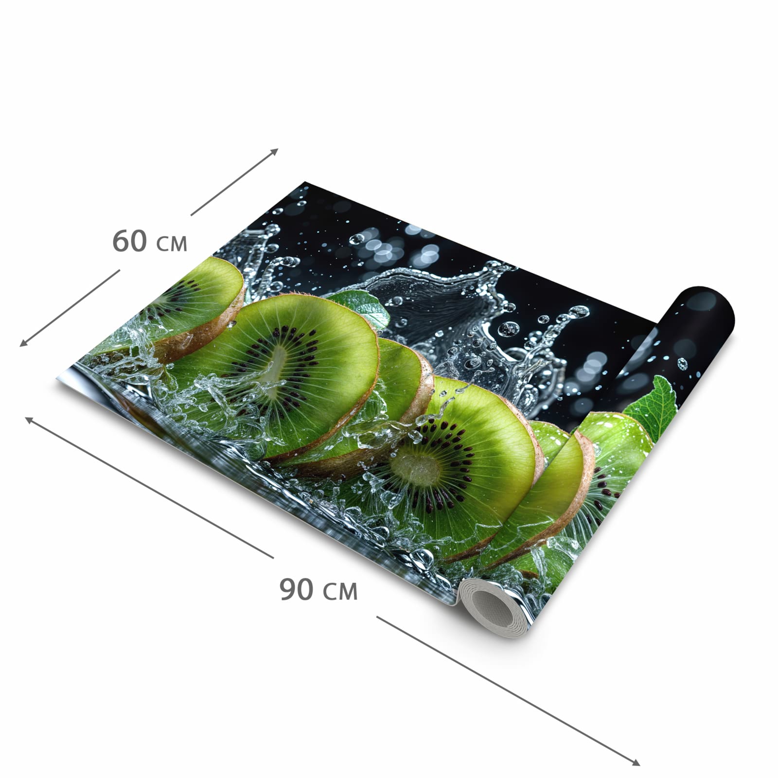 Rutschfester Küchenläufer mit Motiv Kiwi und Wasser in der Grösse 60x300 cm - einfach zu reinigen