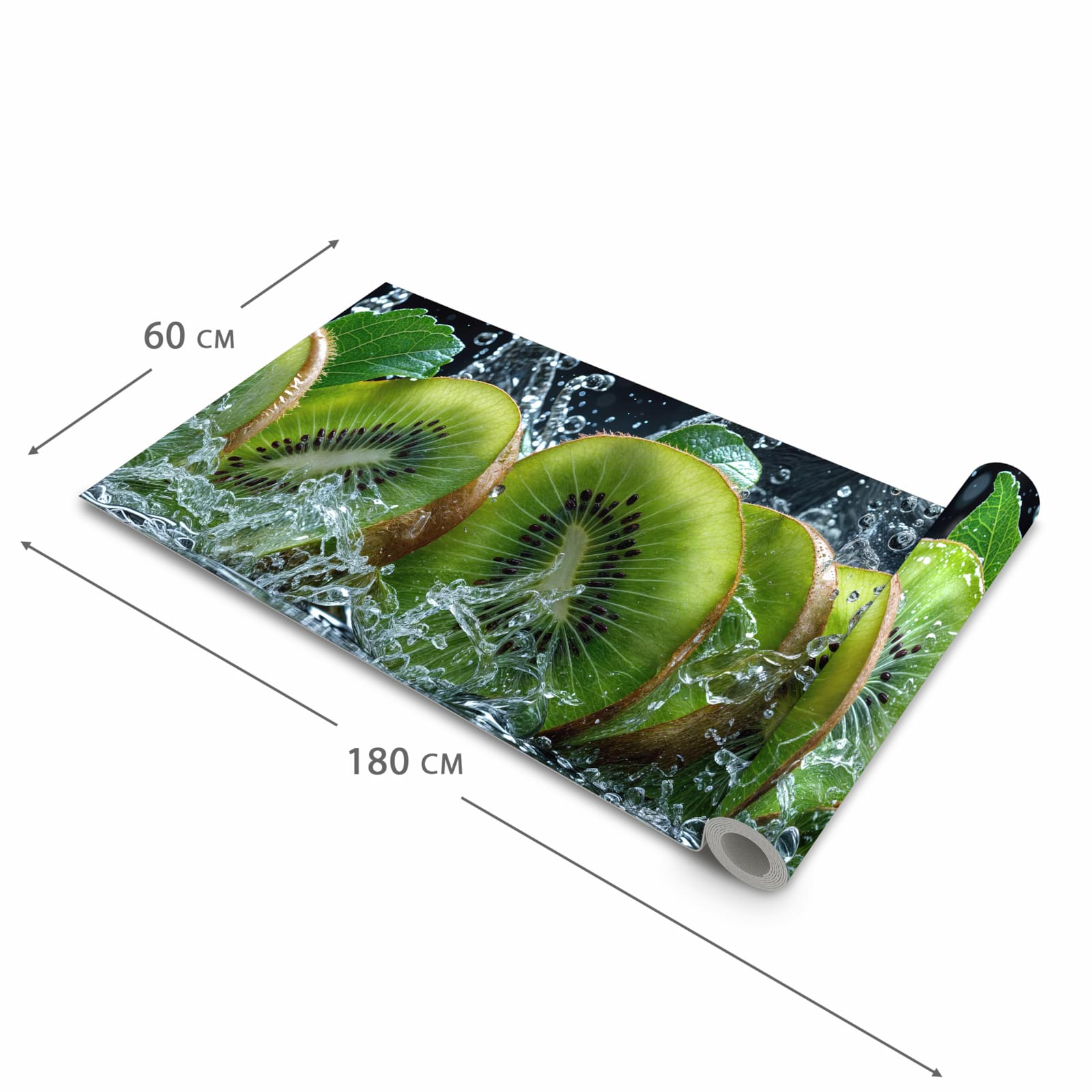 Flacher rutschfester Küchenläufer mit Motiv Kiwi und Wasser in der Grösse 60x300 cm