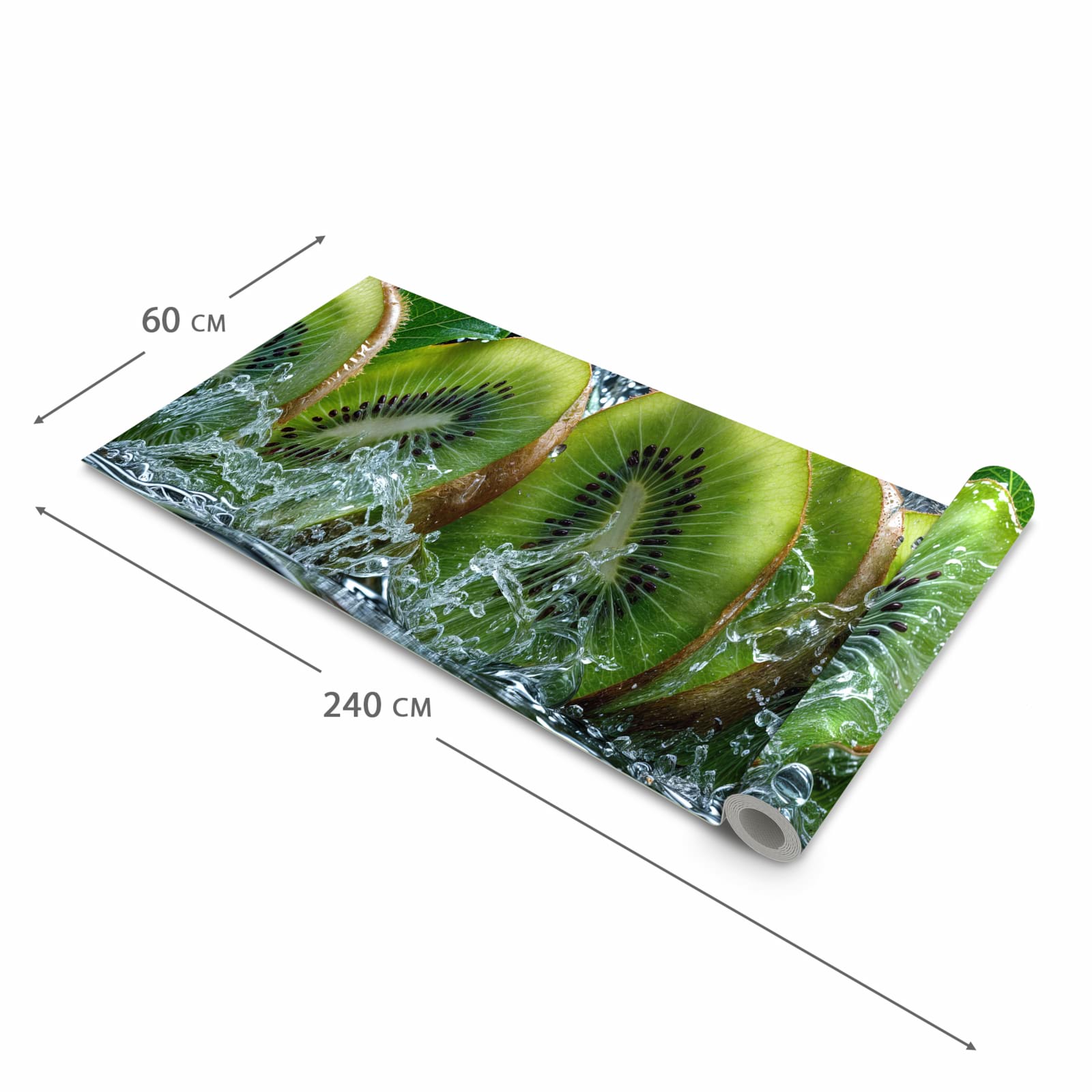 Pflegeleichter rutschfester Küchenläufer mit Motiv Kiwi und Wasser in der Grösse 60x300 cm