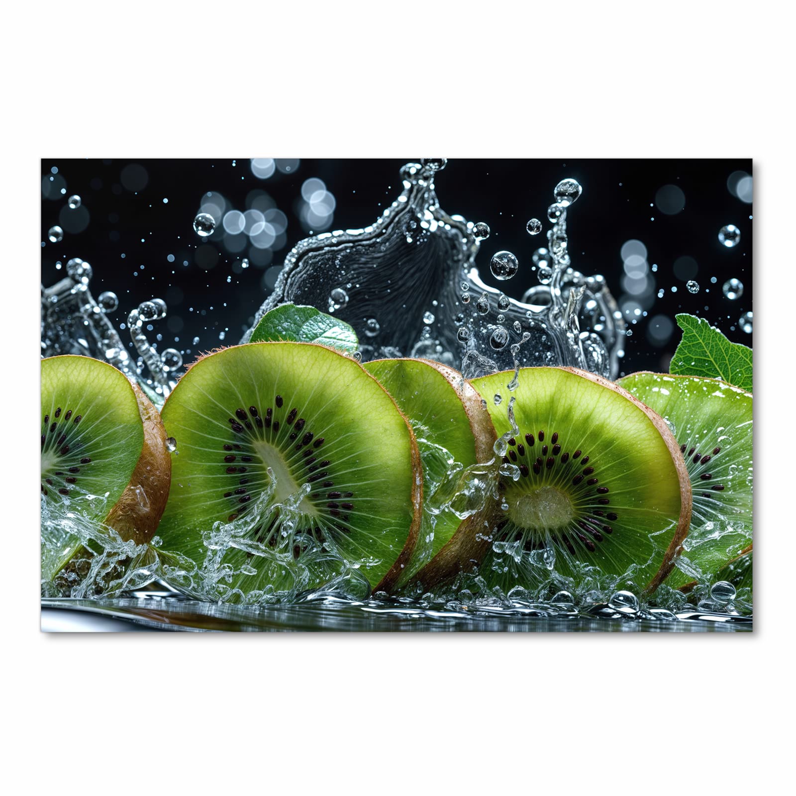 UV-beständiger waschbarer Küchenteppich mit Motiv Kiwi und Wasser in Frontansicht