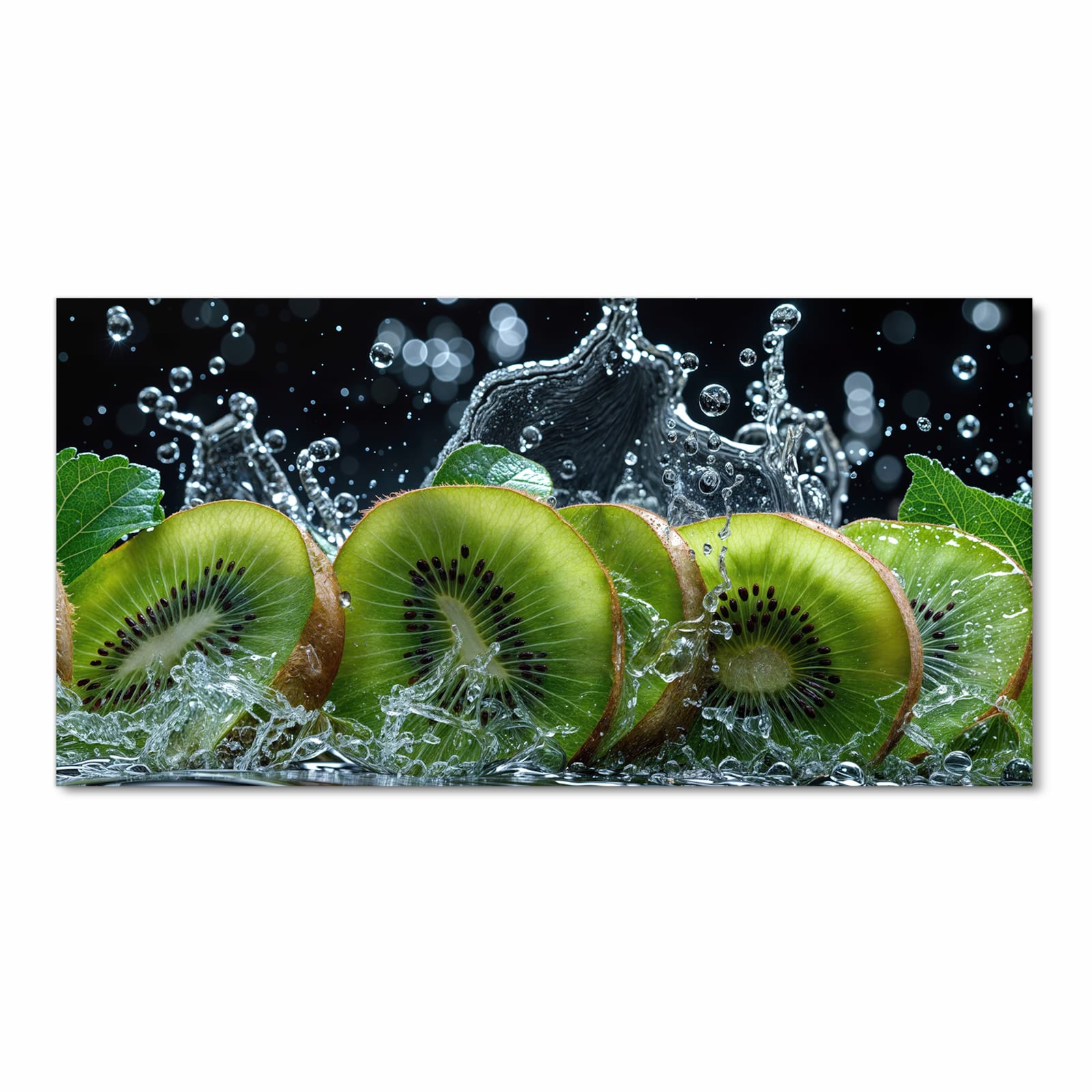 Farbbeständiger Küchenteppich mit Motiv Kiwi und Wasser in Frontansicht