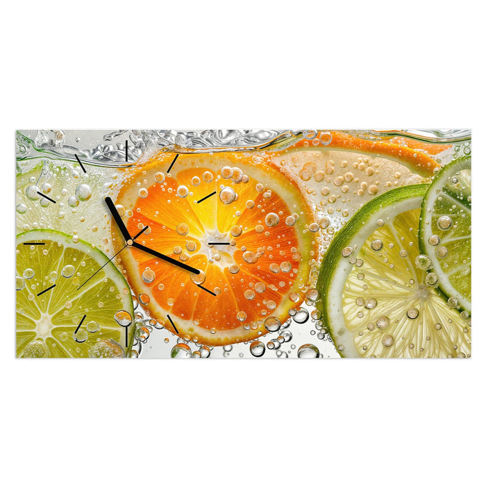 Wanduhr Frucht Spritzer aus Glas – Querformat 60 × 30 cm mit Ziffernblatt Linie