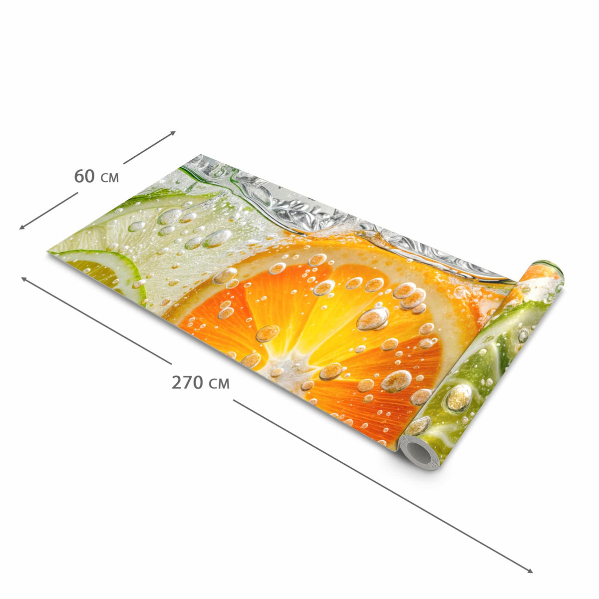 Küchenteppich mit Motiv Frucht Spritzer in der Größe 60x300 cm für sicheres Aufbewahren