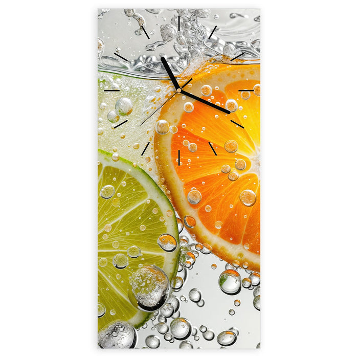 Wanduhr Frucht Spritzer aus Glas – Hochformat 30 × 60 cm mit Ziffernblatt Linie