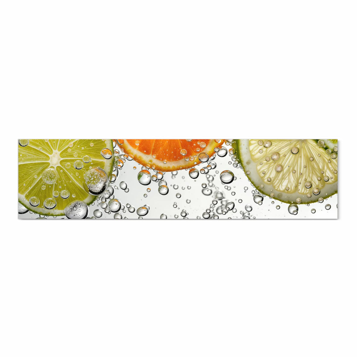 Strapazierfähiger dünner Küchenteppich mit Motiv Frucht Spritzer in Frontansicht