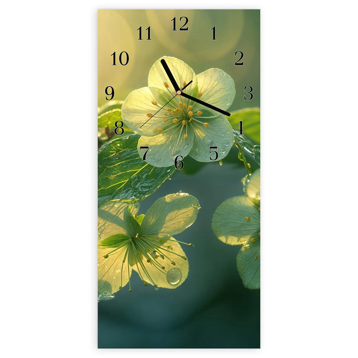 Wanduhr Blühende Knospen aus Glas – Hochformat 30 × 60 cm mit Ziffernblatt Klassisch