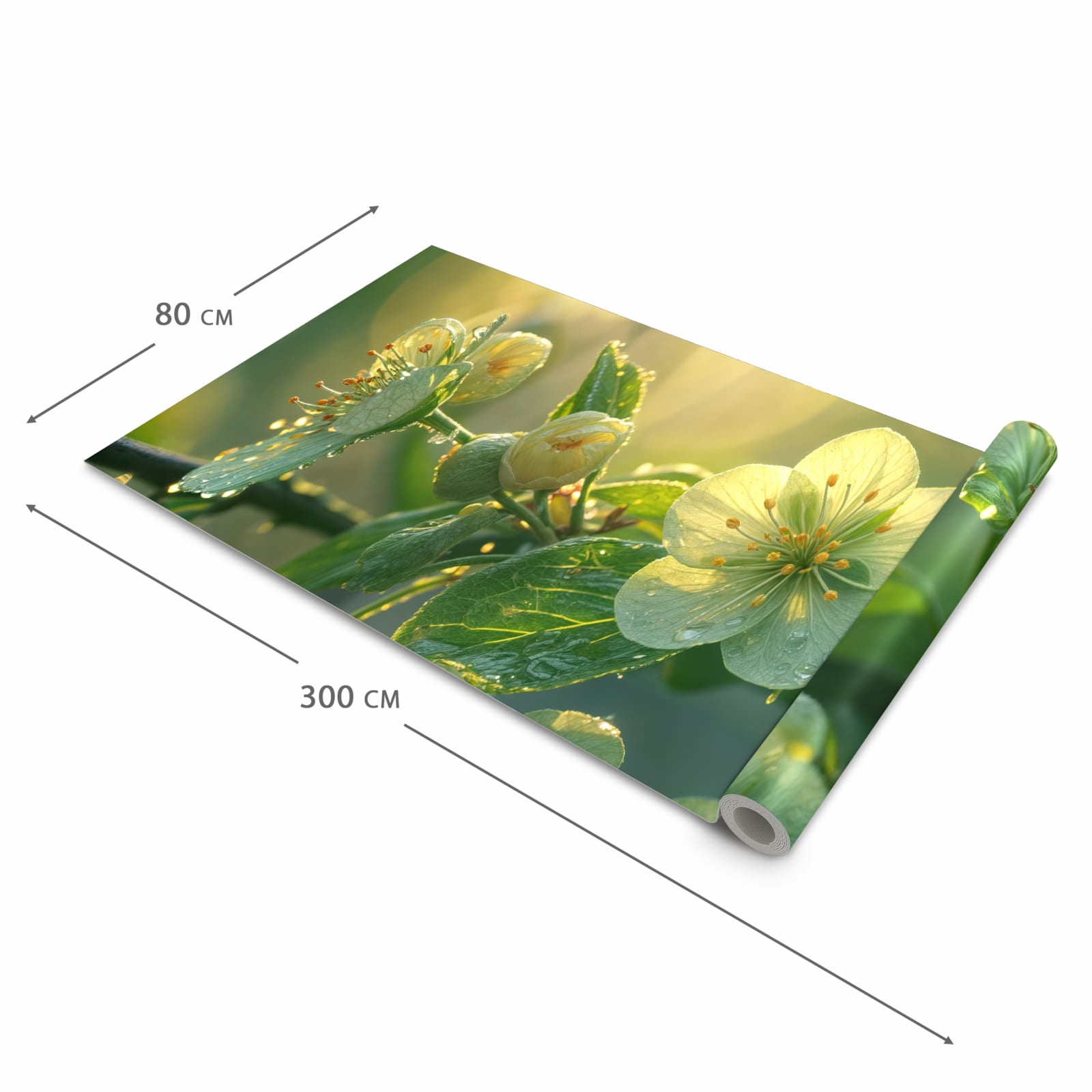 Rutschfester waschbarer Teppich fürs Esszimmer mit Motiv Blühende Knospen in der Größe 60x300 cm