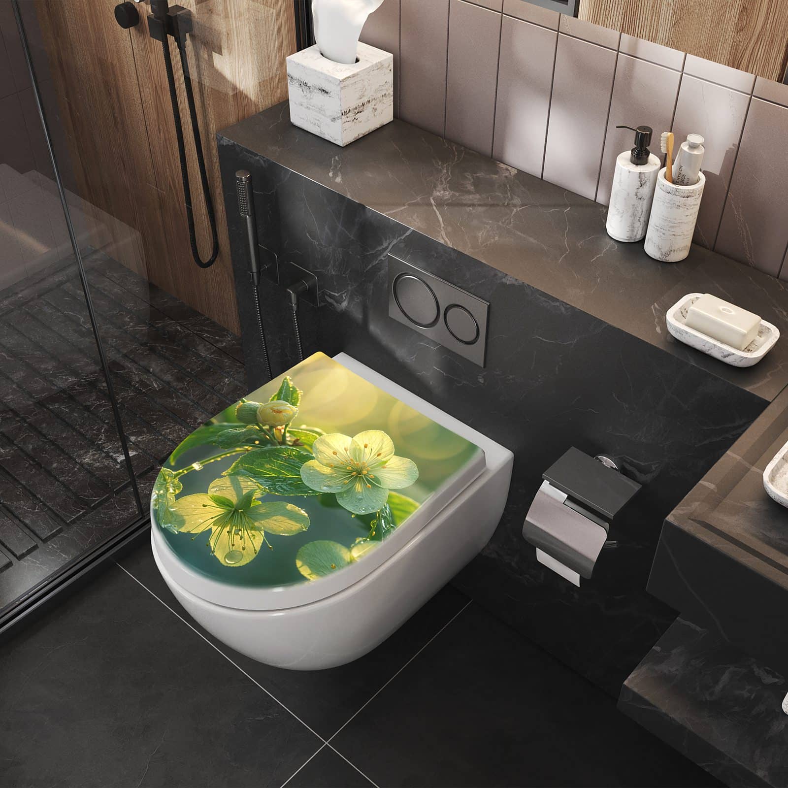 WC-Sitz mit Absenkautomatik Blühende Knospen