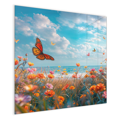 Magnettafel mit dem Motiv Blütenwiese am Meer