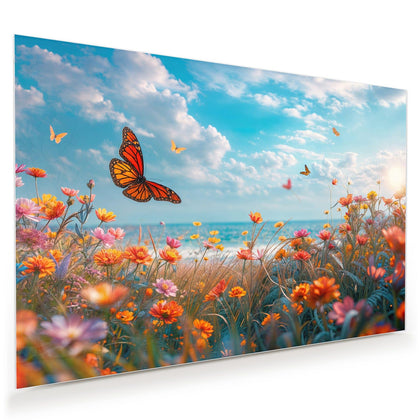 Wandbild mit dem Motiv Blütenwiese am Meer